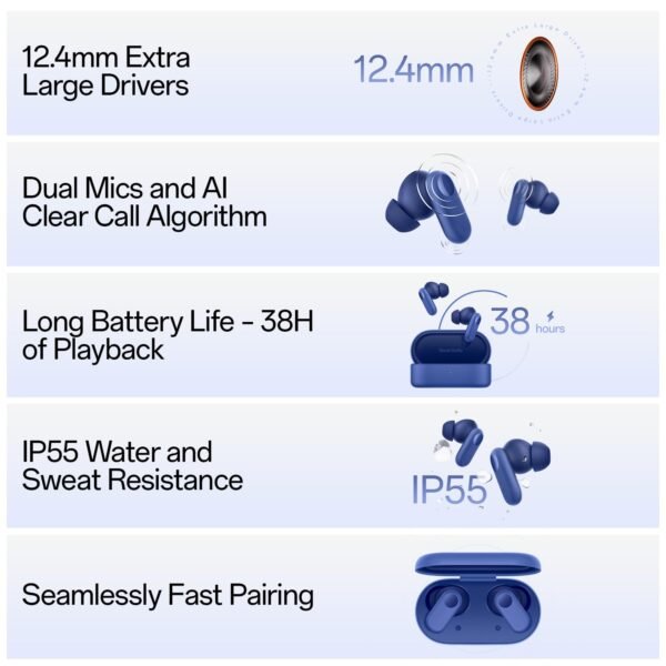 OnePlus Nord Buds 2r True Wireless in Ear Earbuds with Mic, 12.4mm Drivers, Playback:Upto 38hr case,4-Mic Design, IP55 Rating [Deep Grey] - Image 8