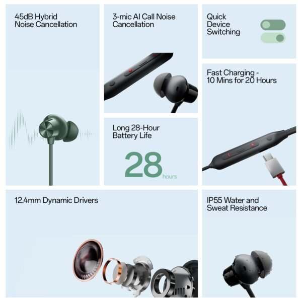 OnePlus Bullets Wireless Z2 ANC Bluetooth,10 Mins Charge - 20 Hrs Music, 28 Hrs Battery (Black) - Image 3